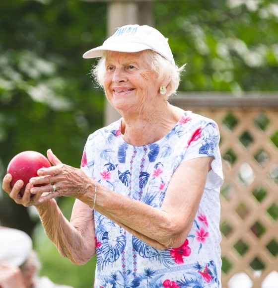 women playing bocce ball