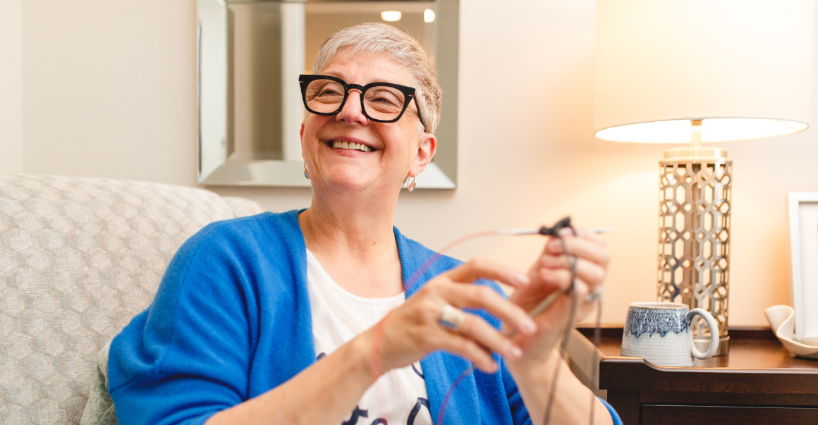 Retirement community resident knitting